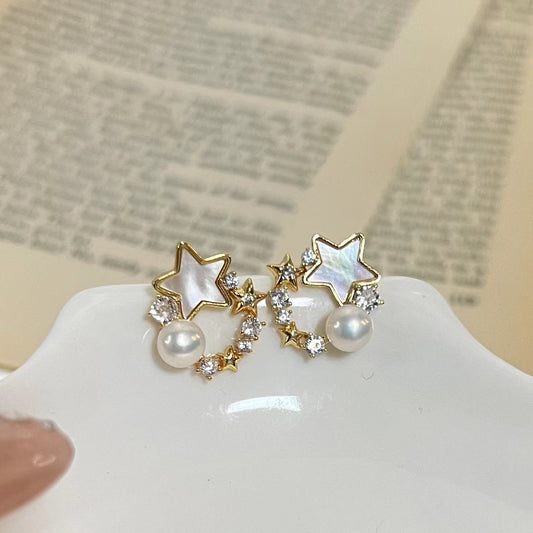 Exquisite and lovely star freshwater pearl earrings